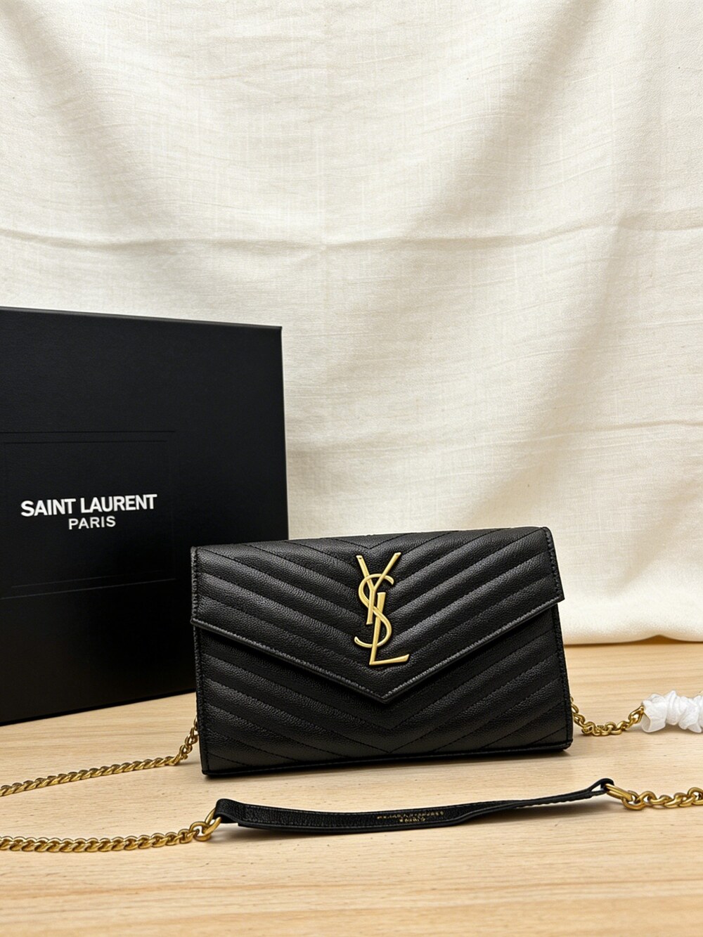 YSL Wallet on Chainin Black